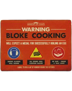 Warning Bloke Cooking Metal Sign - Ministry of Chaps by Harvey Makin - Funny